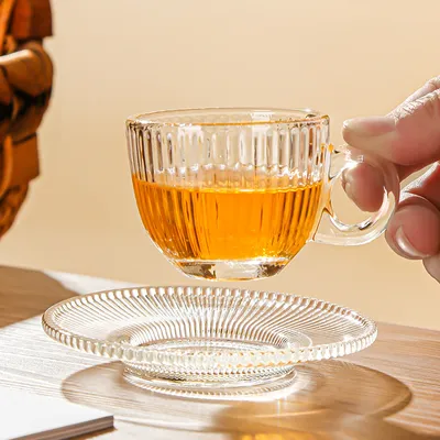 Shunstone Transparent Crystal Glass Tea Cup Shot Glass High Quality Heat Resistant Coffee Glass with Handle and Saucer