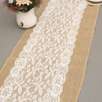 Manufacturers Selling Lace Jute Twine Banner of Flax Linen Desk Chair in The Middle Lace Yarn 30 * 108 Christmas Party Process Wedding Decoration Products