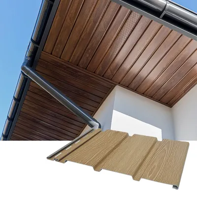 PVC Soffit Panel Waterproof Hollow Vented Wood Look Exterior Soffit Board