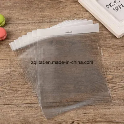 Transparent BOPP Plastic Gift Bag with Head Block / LDPE Rectangle Transparent Clear Cello Bag with Self-Adhesive