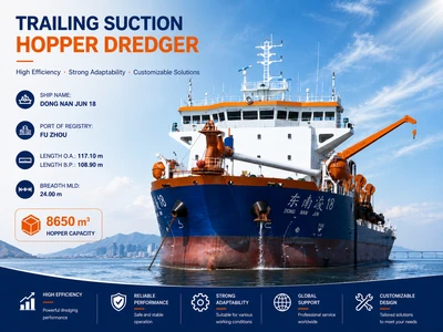 High-Power Hybrid Balanced-Design Trailing Suction Hopper Dredger with Engine Gearbox Motor & Pump, 35m Dredging Depth