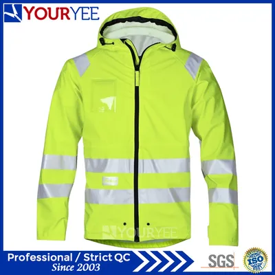 Waterproof Safety High Visibility Hi Vis PU Rain Jackets (YFG115)