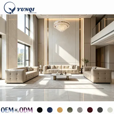 Modern Style Modular Sofa Foshan Tufted Full Oil-Wax Leather Straight Sofa for Living Room