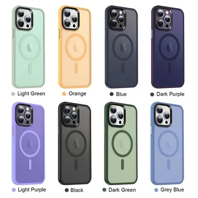 High Quality Metal Button PC TPU Skin Feeling Protective Back Cover for iPhone 15 PRO Max 14 Magsafe Charging Mobile Phone Case
