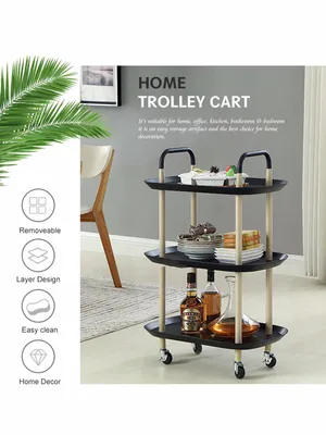 Serving Trolley and Side Table with 3 Tier and Removable Trays One Size