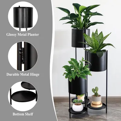Elegant Black Circular Plant Stand for Potted Plants Display