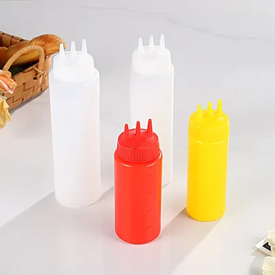 Plastic Sauce Bottle - PP+PE Triple-Nozzle for Hot Dogs & BBQ