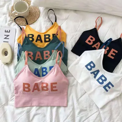 Letter Print Sports Vest with Built-in Pads Tube Top Bra