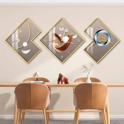 Wholesale Three-Panel Abstract Picture Modern Restaurent Crystal Porcelain Wall Art Clock Painting