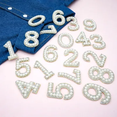 Clothing Accessories Rhinestone Beads Pearl Iron on Number Patches