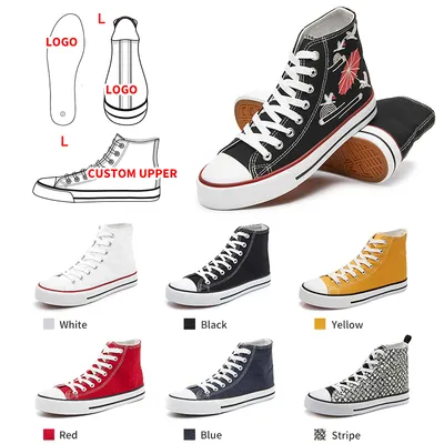 Casual Custom Logo High Top Rubber Canvas Trendy Shoes for Women