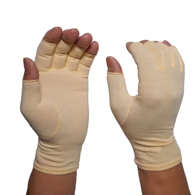 Beige Half Finger Compression Cotton Arthritis Gloves