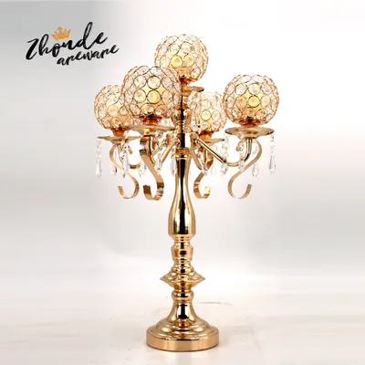 Tall Crystal 5 Arm Candelabra Candle Stand for Wedding Party Decoration