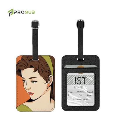 Prosub Custom Print Leather Sublimation Blanks Luggage Tags with Card Insert Pocket Travel ID Name Tag