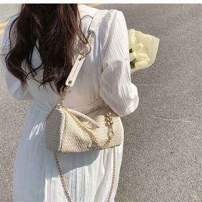 Straw Woven Bag, Versatile Chain Crossbody Bag, Single Shoulder Armpit Bag