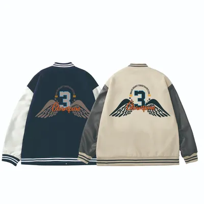 Back Print Two Tone Baseball Varsity Jacket Featuring Motif