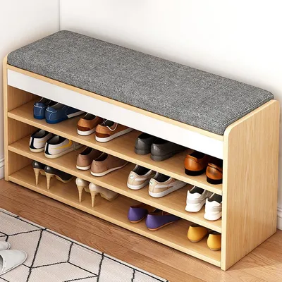 Wood Entry Shoes Changing Stool Luxurious Seated Shoe Cabinet for Home Storage Wood Shoes Wearing Bench