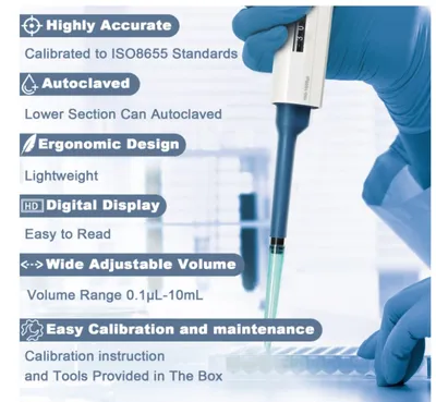 Premium Mechanical Pipette Whole-Body Autoclavable Single-Channel Adjustable