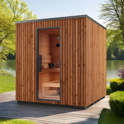 Custom Triunity Prefab 6 Person Dry Sauna Cabin Outdoor Square Sauna Room for Commercial Golf Club Resorts & Spas