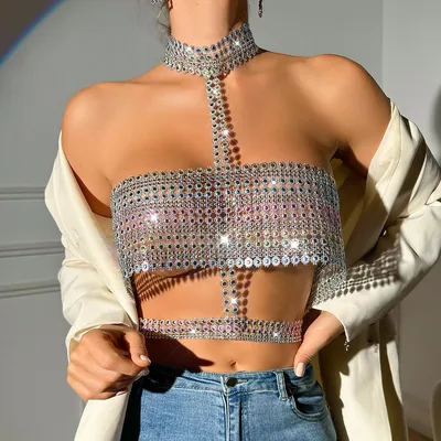 Nightclub Hollow Splicing Strapless Backless Two-Piece Camisole Top