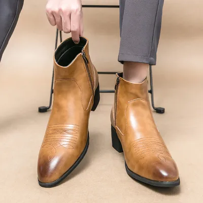 Chelsea Pointed English Zipper Retro Short Boots Martin Boots Leather Shoes