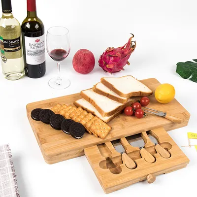 Customized Knife and Fork Spoon Set Bamboo Serving Cheese Engraved Charcuterie Board