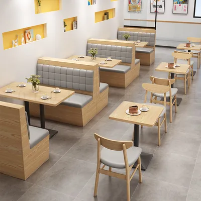 Solid Wood Fast Food Furniture Mesas De Madera Para Booth Sofa Restaurant Tables and Chair