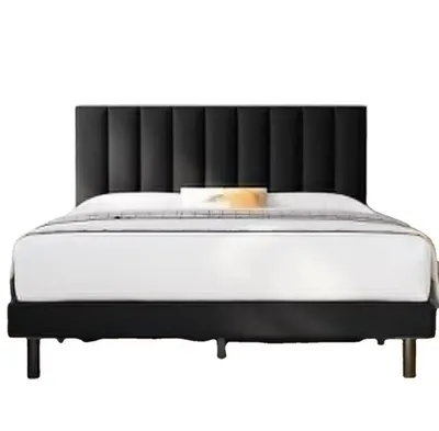 Queen Bed Frame, Molblly Bed Frame Queen with Upholstered Headboard, Platform Bed Frame Queen with Wood Slat Support