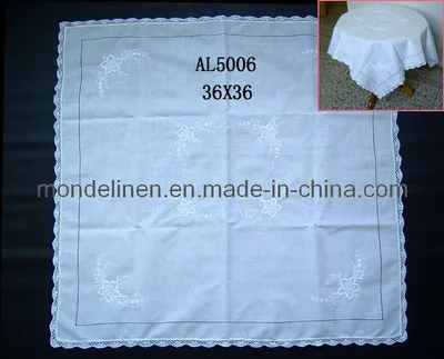 Pure Linen Tablecloth with Lace Edge and Embroidery