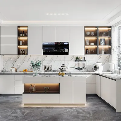 High End Free Whole House Custom Design Modern Modular Luxury L Shaped MDF Flat Pack Home Kitchen Cabinet