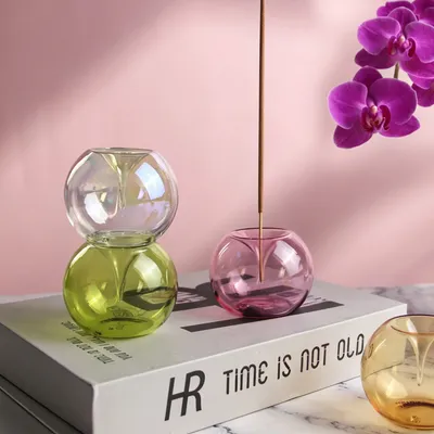 Cusotomized Colors Ball Shaped Colored Glass Incense Holder Joss-Stick Holders