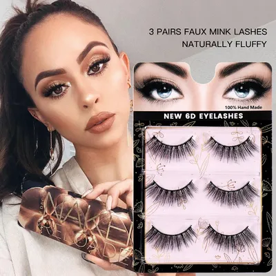 3 Pairs Pack Eyelashes 6D Faux Mink Lashes Natural Fluffy Stirp Lashes