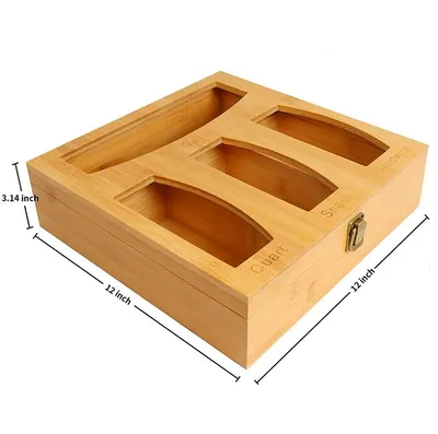 Wall Mount Bamboo Ziplock Bag Organizer for Kitchen