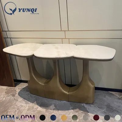 Luxury Three-Panel Marble Top Wooden Curved Console Desk