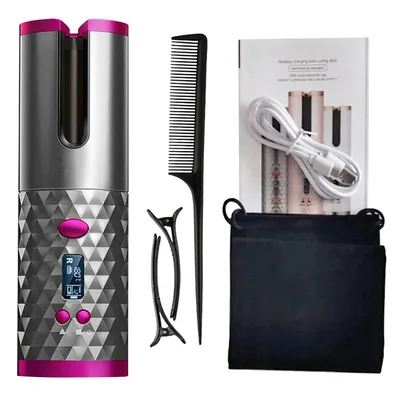 Portable Automatic Hair Curler Straighter USB Rechargeable Wireless Curling Iron Magic Curls Waves LCD Display Ceramic Curly Rotating Curling Mini Wave Styer