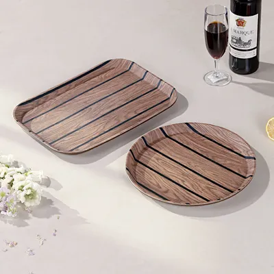 Elegant Plastic Serving Trays - Rectangular & Round Striped for Hotels