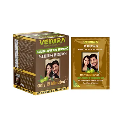 Veinira Hair Dye Shampoo Brown 100% Cover Grey Hair No Stain Skin