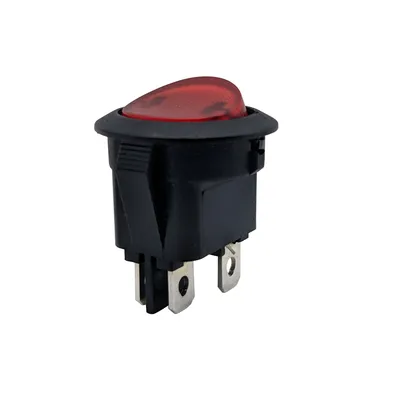 Spst Round Rocker Switch W/Red Illumination 10A 125VAC 6A 250VAC 4 Pin Rocker Switch