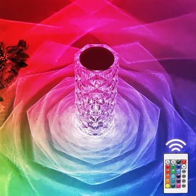 New 16 Colors RGB Night Light Rechargeable Rose Shadow Table Lamp Crystal Touching Control Crystal Rose Shadow Table Lamp