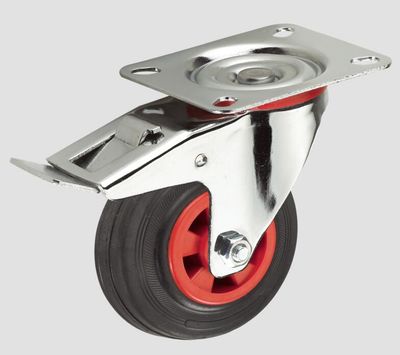 3-Inch Industrial Plastic Black Rubber Swivel Wheel Caster Barrow with Brake