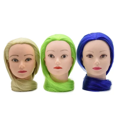 Hair Training Head Training Mannequin Head Model Fiber Hair Synthetic Hairdressing Mannequin Head for Wig