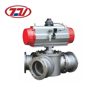 Stainless Steel 3 Way High Temperature Ball Valve with Pneumatic Actuator