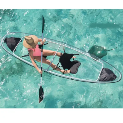Water Park Equipment Plastic Kayak See Through Bottom Crystal Clear Transparent Boat with Paddles