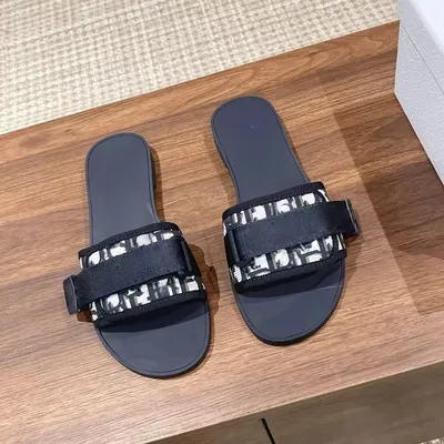 Women's Black Anti-Slippery Slide Sandals Adjustable Strap Flat Summer Slippers