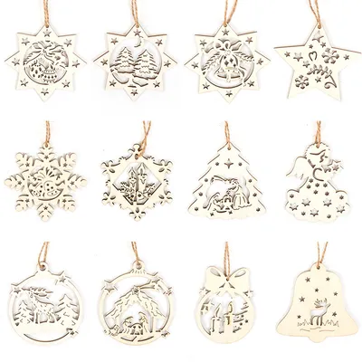 Wooden Christmas Hanging Ornaments - Snowflakes, Stars, Christmas Tree, Angel