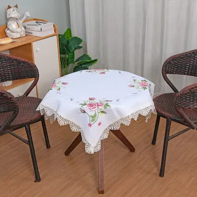 Hot Sale Polyester White Square Handcrafted Embroidery Wedding Hotel Banquet Table Cloths Cover Set