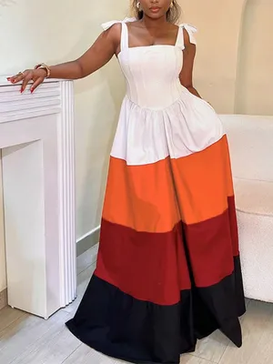 Elegant Color Block Maxi Dress for Plus Size Women