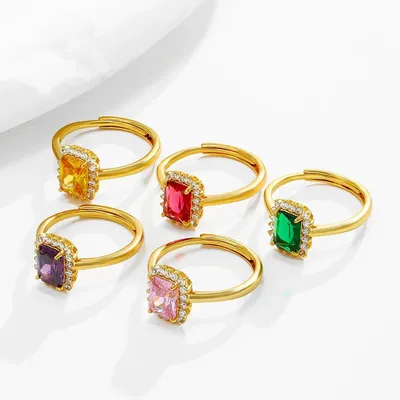 Luxury Wedding Stone Jewelry Gold Plated Adjustable Zircon Moissanite Diamond Engagement Rings