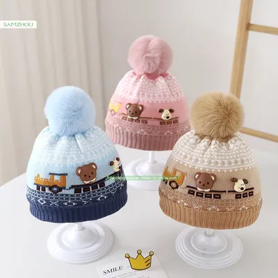 Cute Infant Bonnet Winter Woolen Ear Protection Baby Hats Warmer Cap