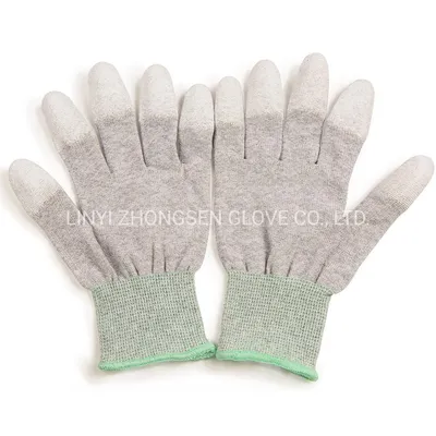 Cheap 13 Gauge Carbon Fiber PU Coated Finger Tip Fit Anti Static ESD Gloves